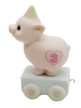 Precious Moments Pig Figurine Birthday Train Cake Topper Age 3 No Box